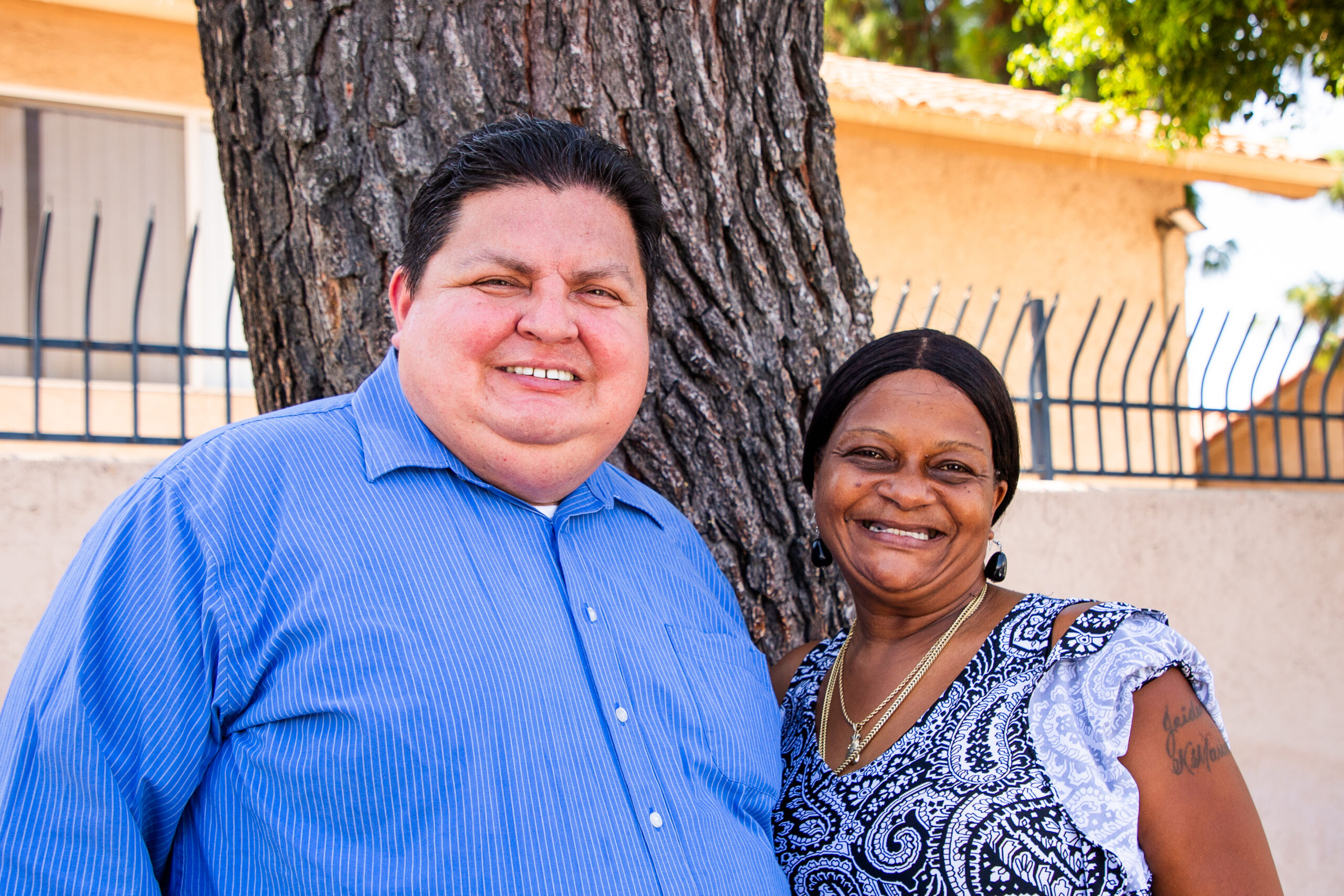 Council Member Rafael Trujillo with a Rialto resident.